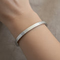 Waterproof silver bangle, anti-tarnish textured cuff, silver-plated geometric bracelet, Treshire Zenith collection.