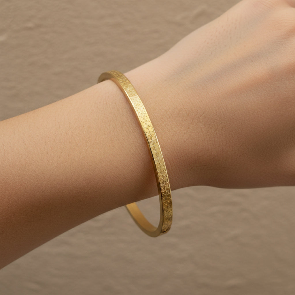 Waterproof gold bangle, anti-tarnish geometric cuff, 18K gold plated prism bracelet, Treshire Prism collection.