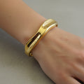 Anti-tarnish gold bangle, waterproof jewelry, 18K gold plated cuff, organic wave bracelet, hypoallergenic jewelry.