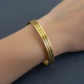 Grooved gold bangle, waterproof gold jewelry, 18K gold plated cuff, tarnish-resistant bracelet, architectural jewelry.