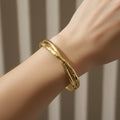 Bamboo gold bangle, nature-inspired jewelry, 18K gold plated cuff, waterproof gold bracelet, anti-tarnish bamboo jewelry.