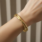 Bamboo gold bangle, nature-inspired jewelry, 18K gold plated cuff, waterproof gold bracelet, anti-tarnish bamboo jewelry.