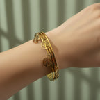 Tree of Life bangle, charm cuff bracelet, 18K gold plated jewelry, waterproof gold charms, tarnish-free symbolic jewelry.