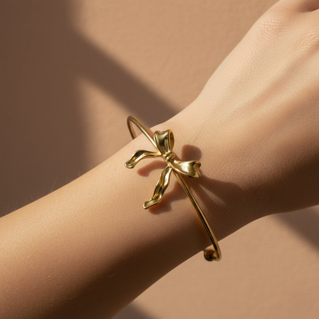 Anti-tarnish gold bangle, waterproof jewelry, 18K gold plated cuff, organic wave bracelet, hypoallergenic jewelry.