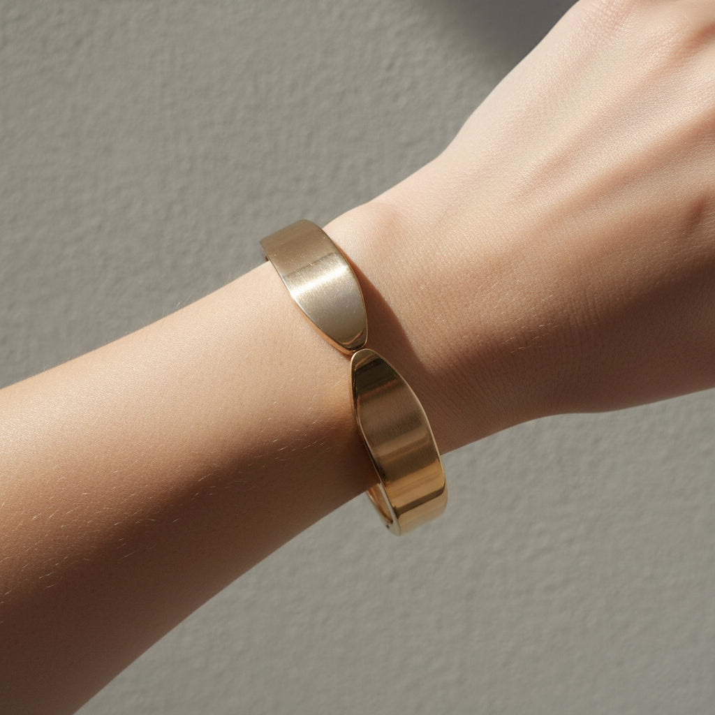 Rose gold tapered bangle, waterproof rose gold jewelry, 18K rose gold plated cuff, anti-tarnish geometric bracelet, architectural jewelry.