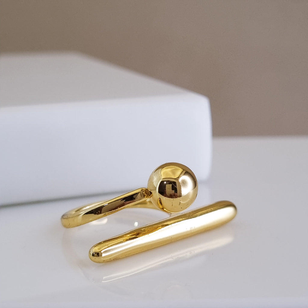 Orb & Bar Duo Ring – Size Adjustable, 18K Gold Plated & Waterproof