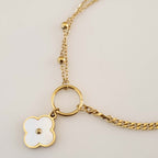 Fleur Luxe Charm Bracelet - Gold Chain with Mother of Pearl Floral Pendant