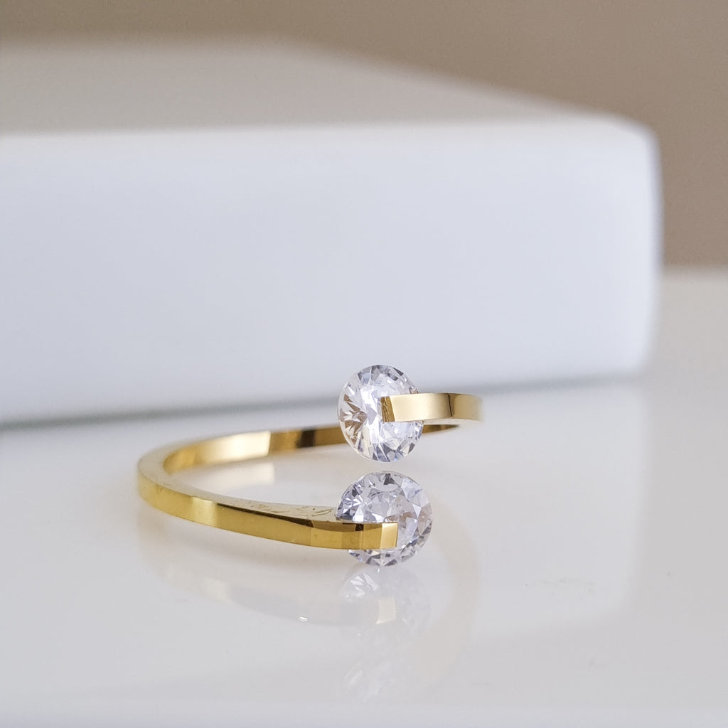 Luminous Duo Open Ring – Size Adjustable, 18K Gold Plated & Waterproof