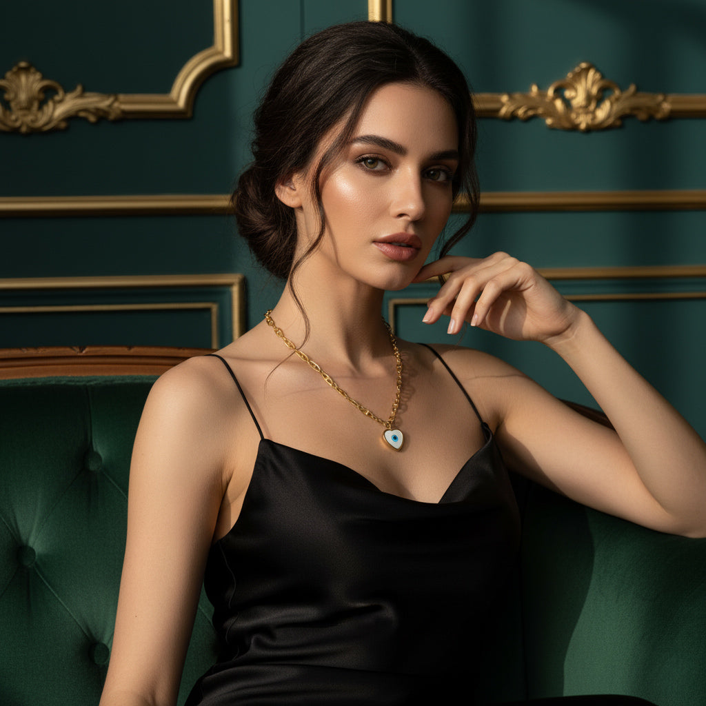 Evil Eye Heart Charm Necklace