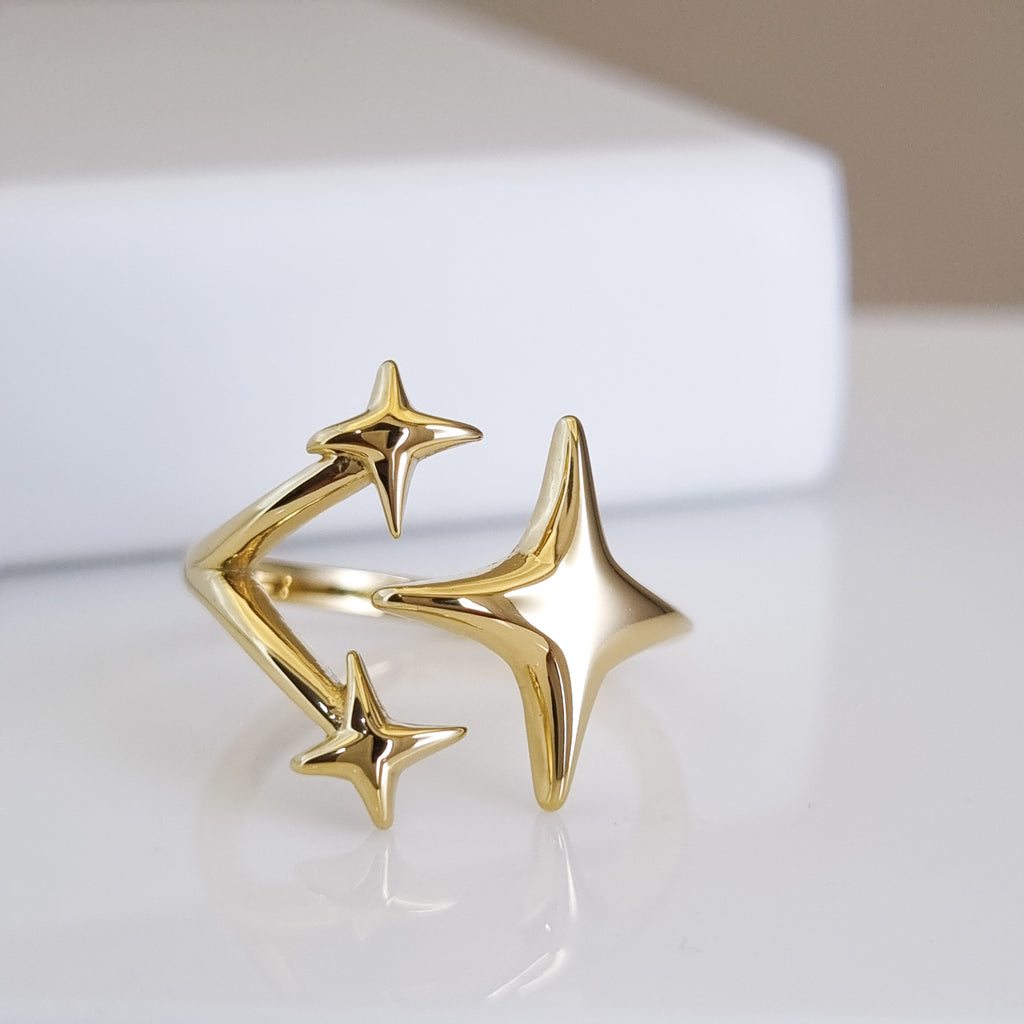 Stellar Orbit Wrap Ring – Size Adjustable, 18K Gold Plated & Waterproof
