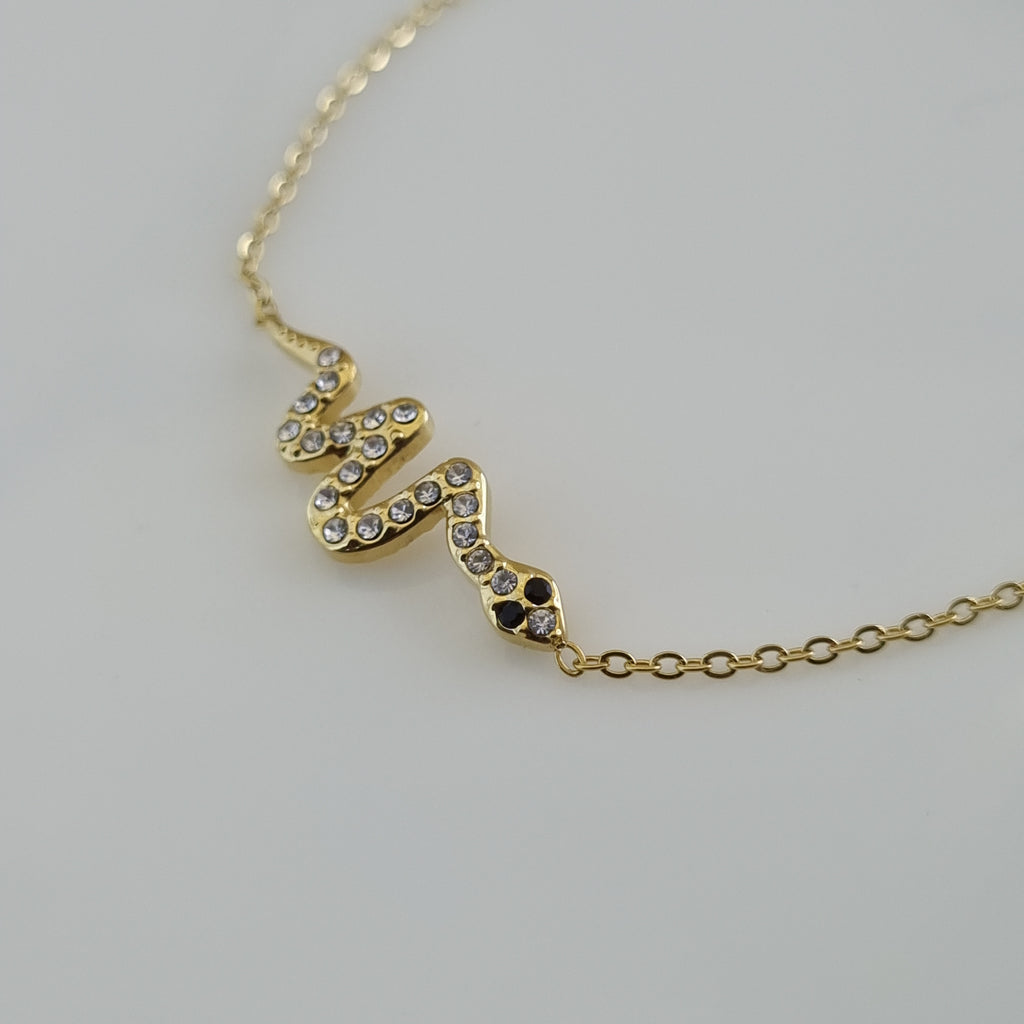 Snake bracelet gold, anti-tarnish serpent jewelry, 18K gold plated waterproof bracelet, pave snake charm, Treshire jewelry.