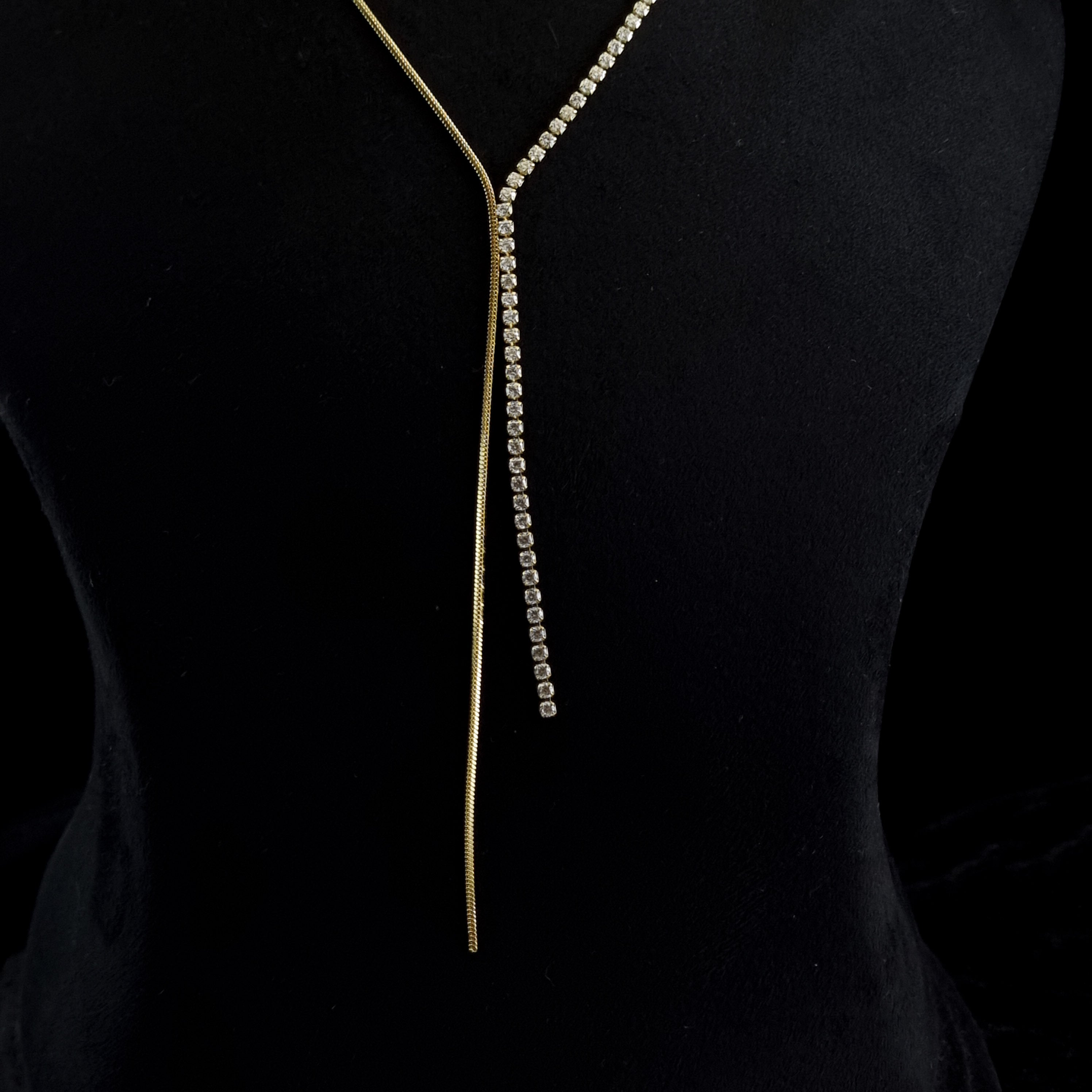 Pavé Crystal Tennis Lariat – Anti-Tarnish, 18K Gold Plated & Waterproof