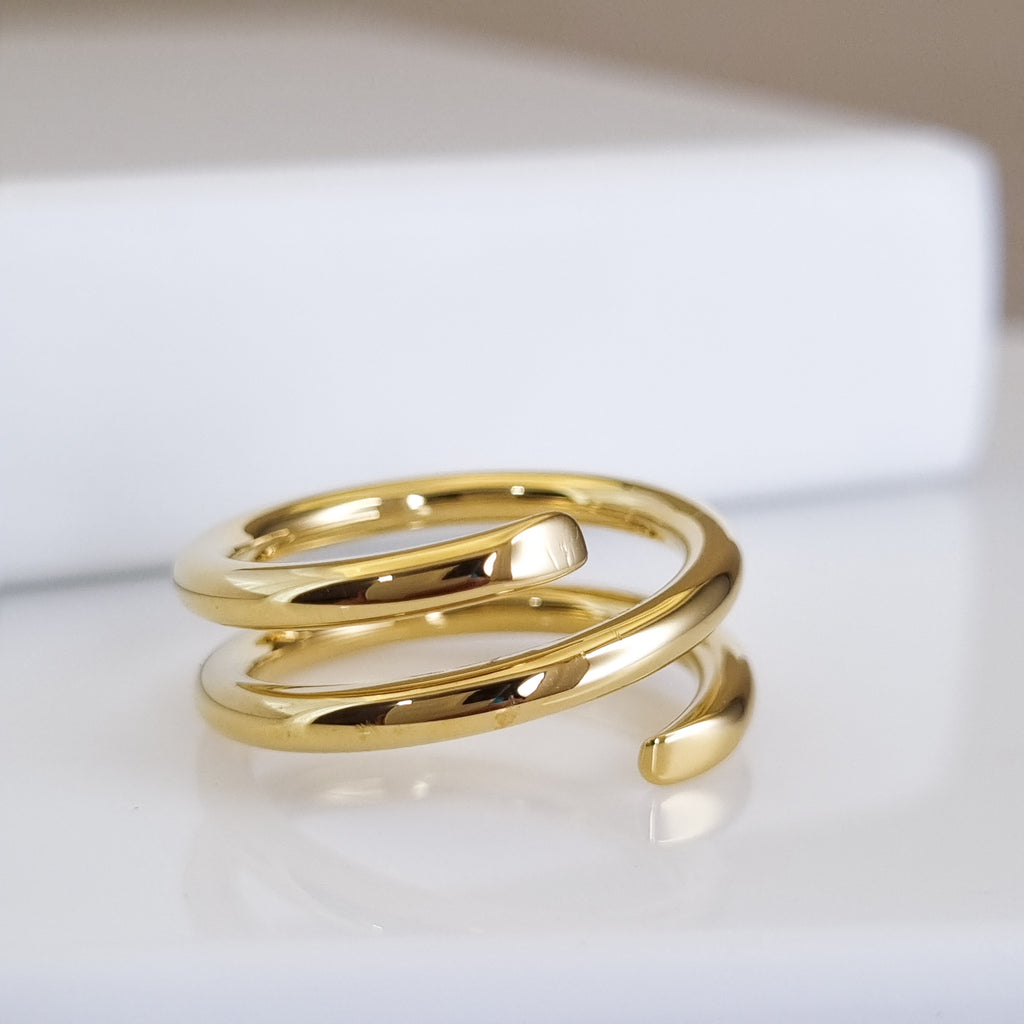 Triple Spiral Wrap Ring – Size Adjustable, 18K Gold Plated & Waterproof