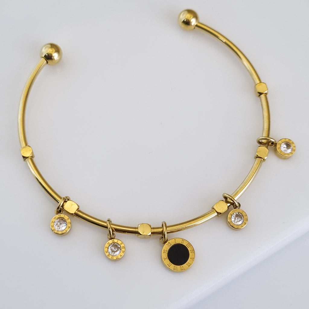 Roman Numeral Charm Cuff – Anti-Tarnish, 18K Gold Plated & Waterproof