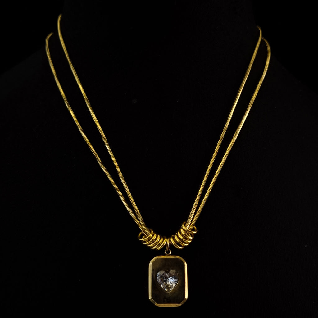 Gold Heart Crystal Pendant Necklace