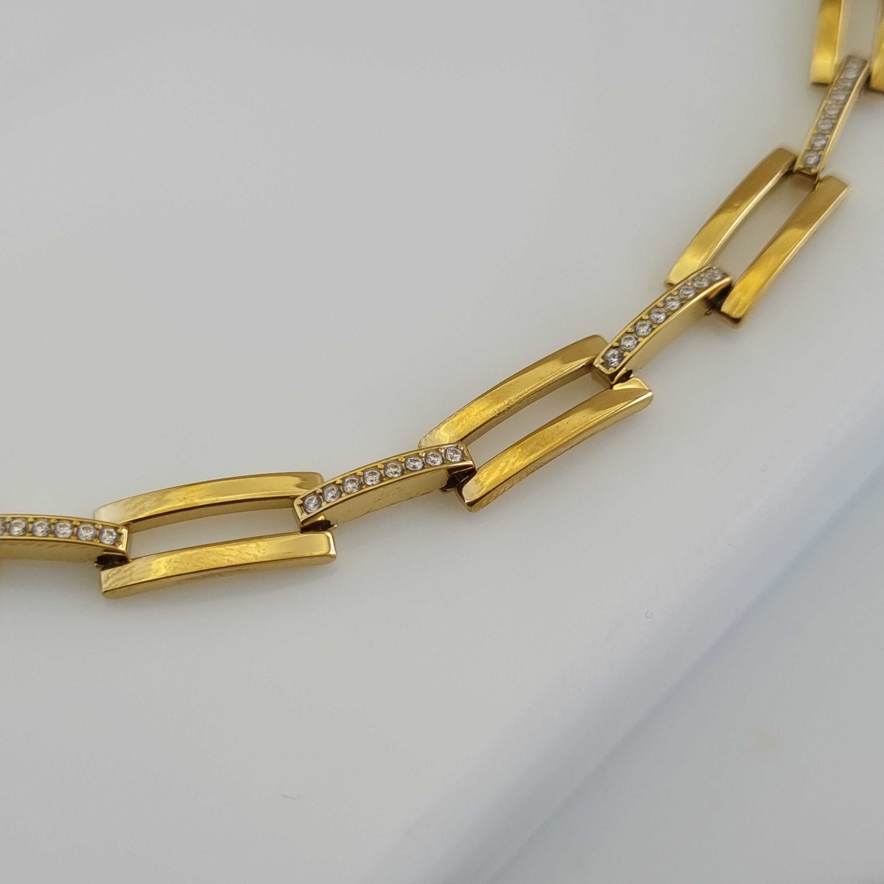 Gold pave bracelet for women, modern gold jewelry, waterproof gold accessories, durable gold plated bracelet, chunky gold link jewelry.