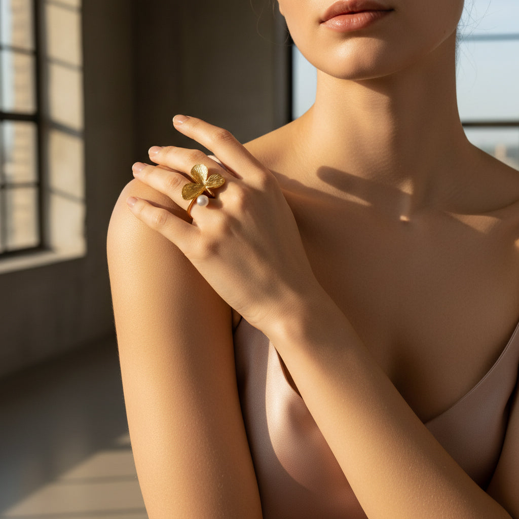 Serene Clover Pearl Ring