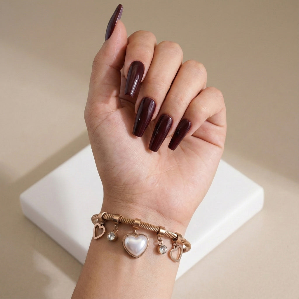 Rose gold heart cuff, pearl charm cable bangle, waterproof rose gold jewelry, 18K rose gold plated charm bracelet, anti-tarnish heart jewelry.