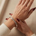 Silver honeycomb bangle, engraved silver jewelry, waterproof silver-tone bracelet, anti-tarnish rhodium jewelry, geometric hexagon bangle.