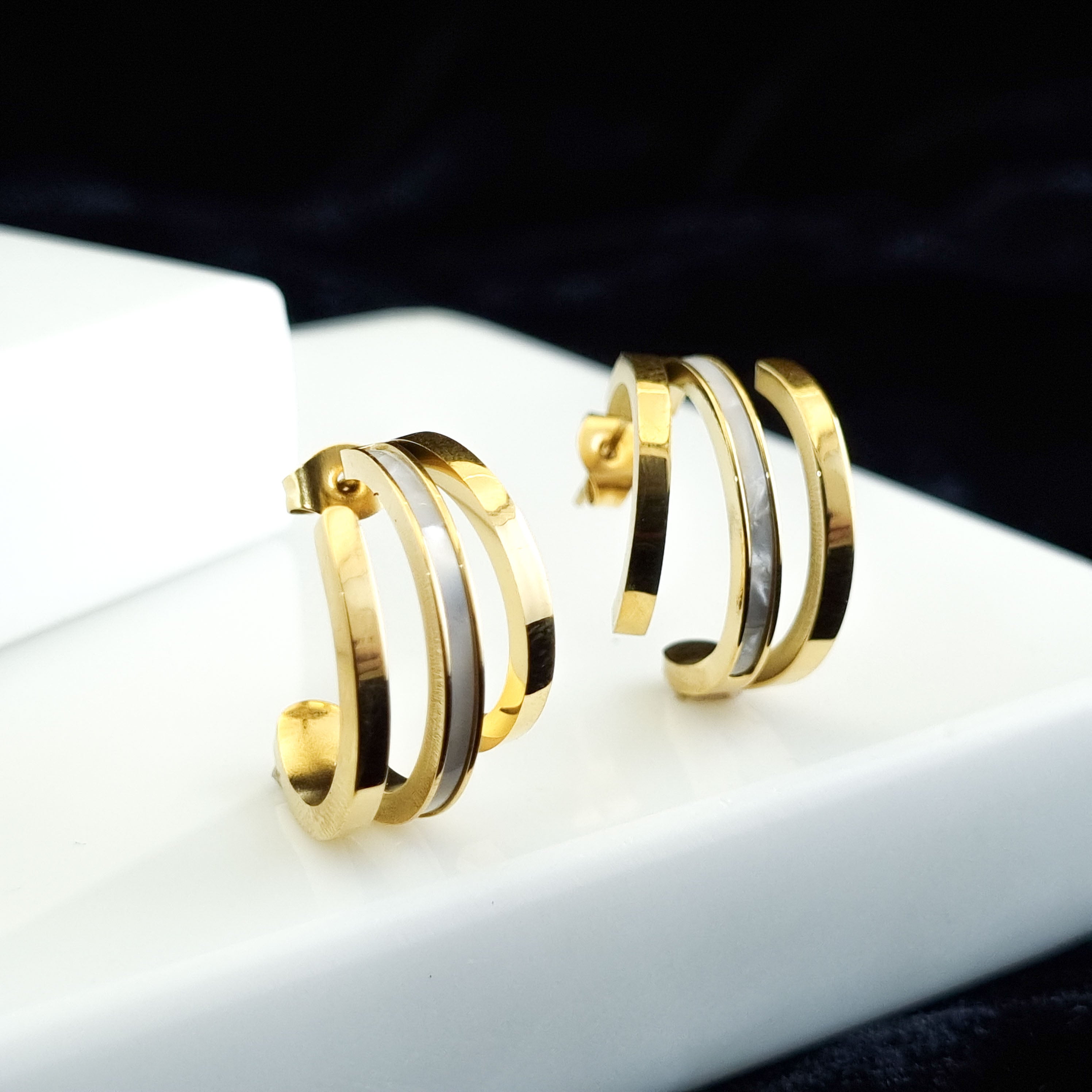 Tri-Fold Gilded Inlay Hoops