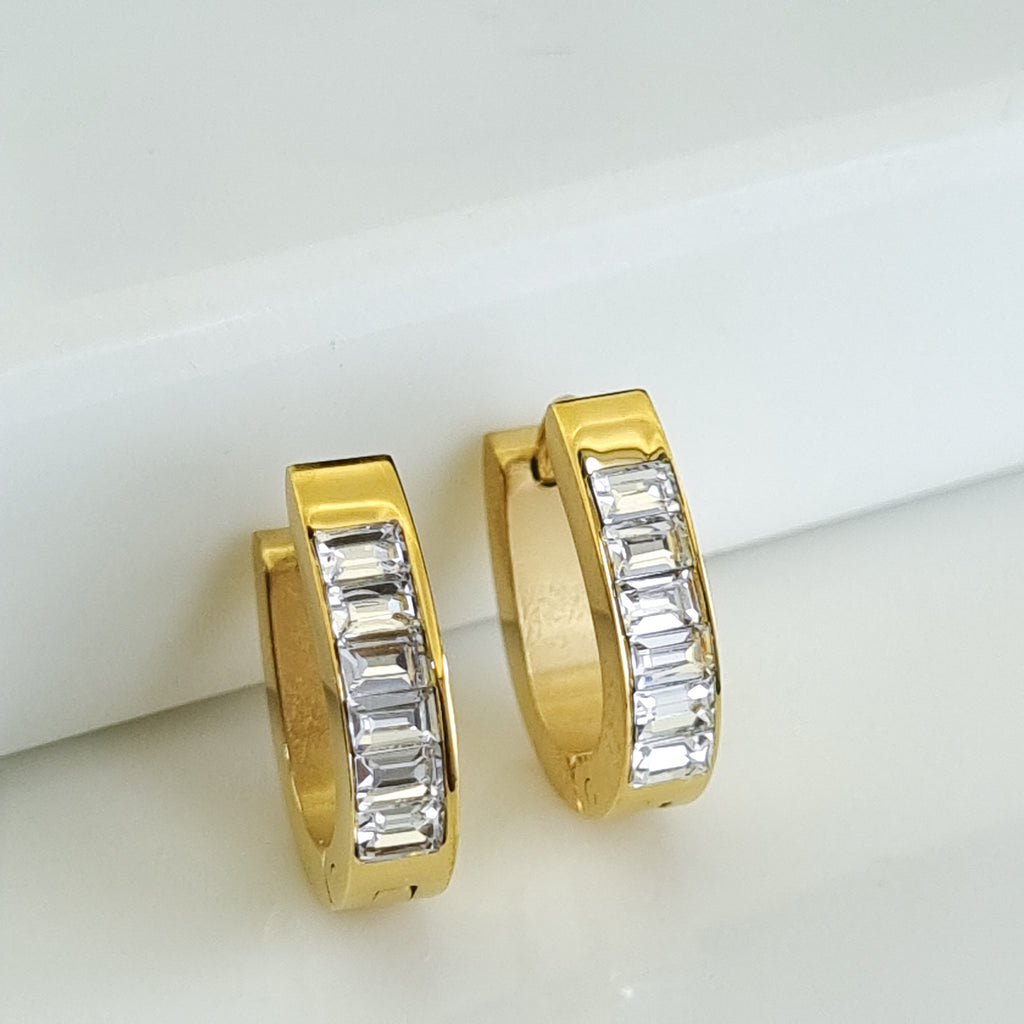 Nova Baguette Inlay Huggie Earrings