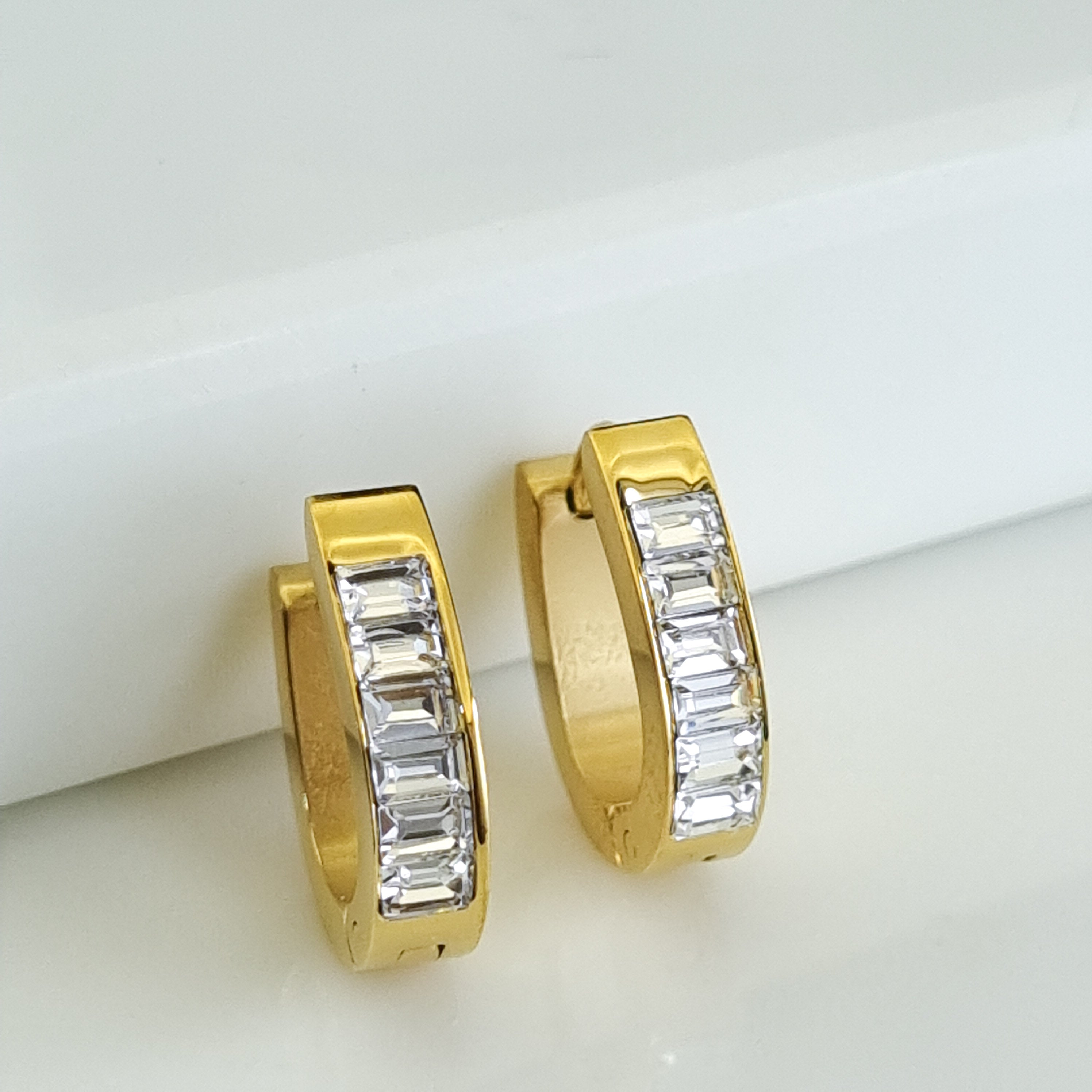 Nova Baguette Inlay Huggie Earrings