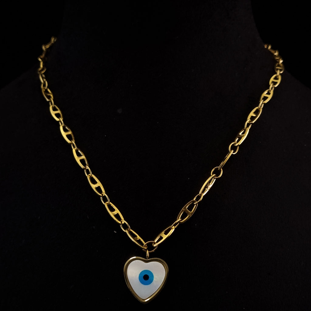 Evil Eye Heart Charm Necklace