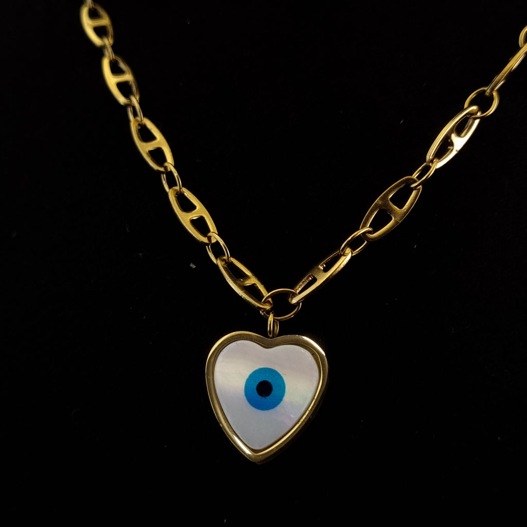 Evil Eye Heart Charm Necklace