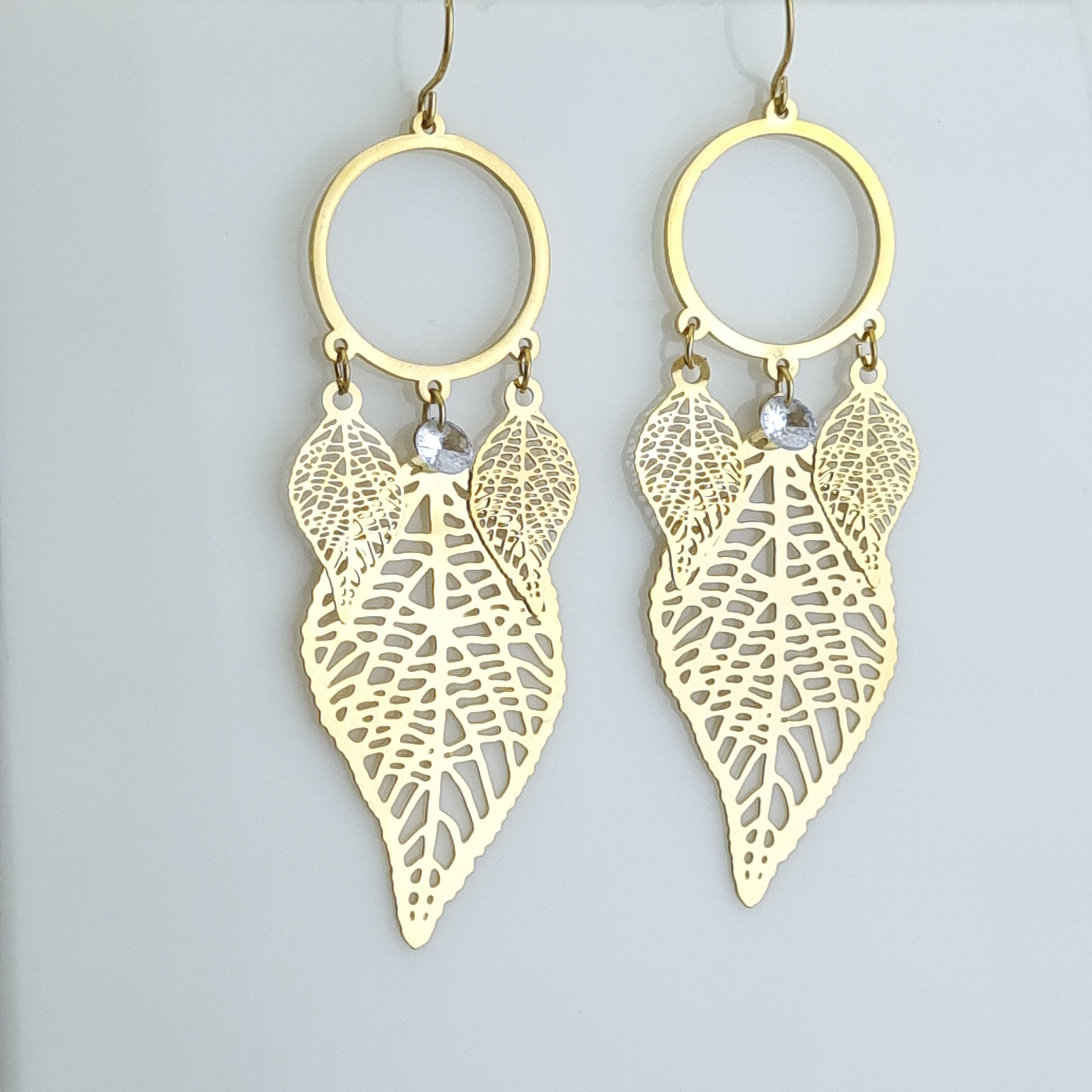 Elysian Filigree Leaf Drop Earrings – 18K Gold Plated, Waterproof & Hypoallergenic
